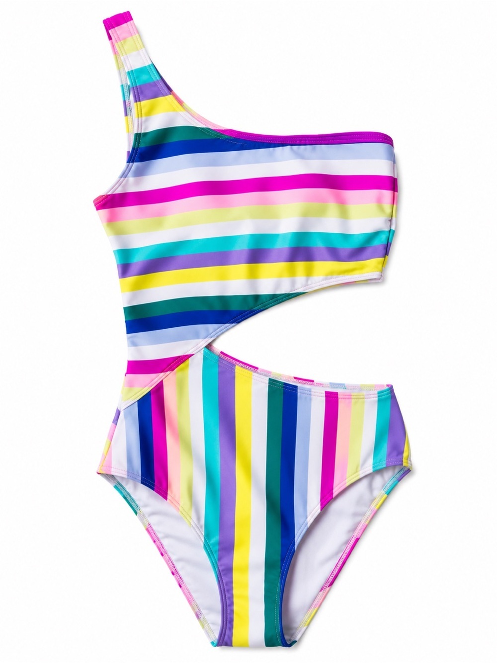 Abercrombie & Fitch Rainbow Stripe One Shoulder Cutout One Piece Swimsuit M